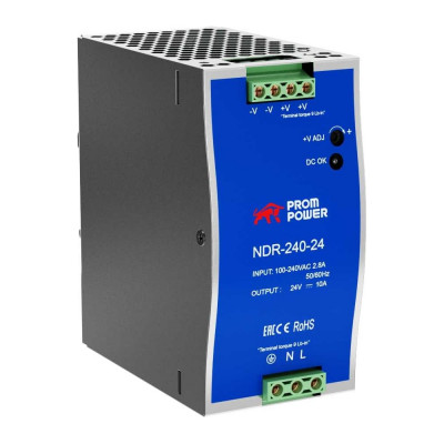 Prompower Источник питания ndr-240-24, на выходе 24 в dc, 10 а, 240 вт. входное 85-264 в ac (120-370 в dc) NDR24024