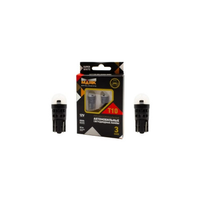 МАЯК Автомобильные светодиодные лампы T10 W2.1x9.5d 3SMD(2835) AC12V Super White, 2 шт. 12T10/BLK02/2BL