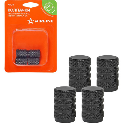 Airline Колпачки на шинный вентиль K-2, черные, металл, 4 шт. AVC11