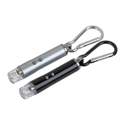 ЕРМАК Фонарик-брелок на карабине 1 LED + УФ + лазер, 3xLR44, алюминий, 6,6х1,2 см 198-072
