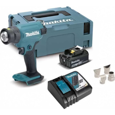 Makita Аккумуляторный тепловой пистолет (фен) LXT 18В, 550 град, кейс MakPac ,насадки (5.0Ач х1,з/у) DHG180RT1J
