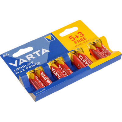 Varta Батарейка LONGLIFE MAX POWER (MAX TECH) LR6 AA BL5+3 Alkaline 1.5V (4706) (8/160) 8 шт в уп 04706101428