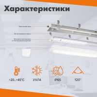 Линейный промышленный светильник Wolta  IP65, 6500К, 4400Лм, ДСП14-36-001-6К