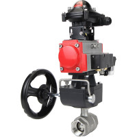 Кран шаровой DN.ru КШМП.316.230-ISO Ду32 Ру63 с пн.приводом, пневмораспр., БКВ, дублером D160-01547