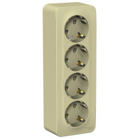 4-ая наружная розетка Systeme Electric Blanca Бежевый, с заземлением, со шторками, изолированная пластина SE BLNRA011417