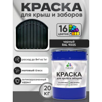 Краска по металлу MALARE для крыш и заборов, по ржавчине, быстросохнущая, износостойкая, матовая, черный, 20 кг КМЗ9005М2000