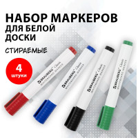 Стираемые маркеры для белой доски BRAUBERG CLASSIC набор 4 цвета, 3 мм, с клипом 152117