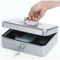 Ящик для денег, ценностей, документов, печатей BRAUBERG 90х180х250 мм, ключевой замок, серебристый 291059