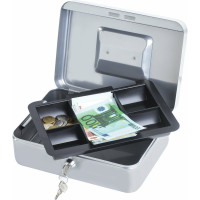 Ящик для денег, ценностей, документов, печатей BRAUBERG 90х180х250 мм, ключевой замок, серебристый 291059