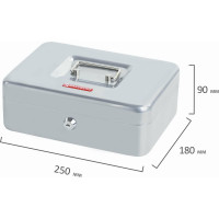 Ящик для денег, ценностей, документов, печатей BRAUBERG 90х180х250 мм, ключевой замок, серебристый 291059
