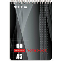 Блокнот STAFF А5 146x205 мм, 60 листов, гребень, жесткая подложка, клетка, 4 вида 126539