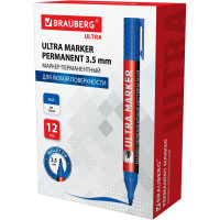 Перманентный маркер BRAUBERG ULTRA MARKER синий, 3.5 мм, с клипом 152206