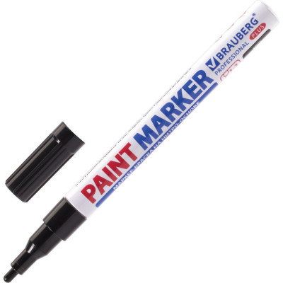 Лаковый маркер-краска BRAUBERG paint marker 2 мм, черный, нитро-основа, алюминий 151439