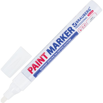 Лаковый маркер-краска BRAUBERG paint marker 4 мм, белый, нитро-основа, professional plus 151444
