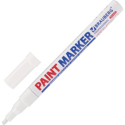 Лаковый маркер-краска BRAUBERG paint marker 2 мм, белый, нитро-основа, алюминиевый корпус 151438