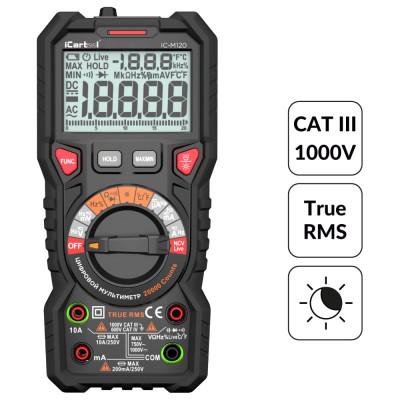 Профессиональный цифровой мультиметр iCarTool CATIII 1000V, СATIV 600V, TrueRMS, AC/DC IC-M120