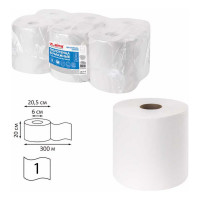 Бумажные полотенца LAIMA M2 UNIVERSAL WHITE с центральной вытяжкой, 300 м, 1 слой, белые, комплект 6 рулонов 112506