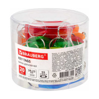 Бирки BRAUBERG для ключей комплект 20 шт, длина 55 мм, инфо-окно 39х22 мм, ассорти 237495