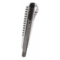 Универсальный нож BRAUBERG Metallic 9 мм, металлический корпус, рифленый, автофиксатор, блистер 236971
