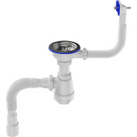 Сифон для мойки Aquant 3 1/2"х40 с металлической реш. с прямоугольным переливом с гофротрубой 40x40/50 B0148-20-MR