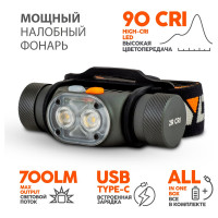 Налобный фонарь ЯРКИЙ ЛУЧ ylp panda 2r-cri 2xsams. 90cri max.700лм, 5режимов, акк. 18650 2600mah, type-c 4606400106654