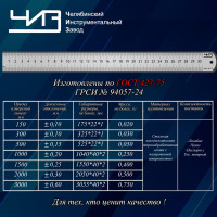 Измерительная линейка ЧИЗ стальная, 300мм ГОСТ с ПОВЕРКОЙ 212039а