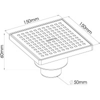 Сантехнический трап Nova нержавеющая сталь 15x15, нижний, ø50 5036