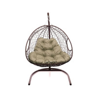 Подвесное кресло M-GROUP ДЛЯ ДВОИХ с ротангом коричневое, бежевая подушка 11450201