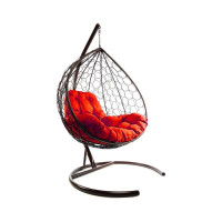 Подвесное кресло M-GROUP XL с ротангом коричневое, красная подушка 11120206