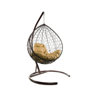 Подвесное кресло M-GROUP КАПЛЯ с ротангом коричневое, бежевая подушка 11020201