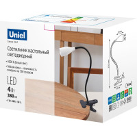 Настольный светодиодный светильник Uniel Ulm-d501 4w/4000k black «прищепка». механический выключатель. черный. tm UL-00010746