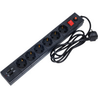 Сетевой фильтр BURO BU-SP1.8_USB_2A-B 1.8м (6 розеток) черный (коробка) 992310