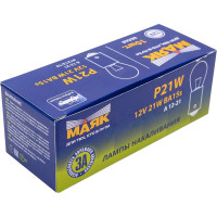 Автомобильная лампа МАЯК P21W, 12V, 21W, BA15s, упаковка 10 шт, стоп, габариты 4610017087343 61213/10
