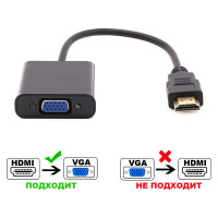 Адаптер PALMEXX ADP001 HDMI(m)-VGA(f), 1080p/60Hz, 0.15м, чёрный PX/HDMI-VGA-bla