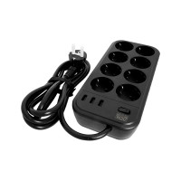 Сетевой фильтр POWERCOM SP-08 USB03AB 3,0 m, 8 розеток, черный, коробка 1928707