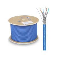 Кабель экранированная витая пара SSTP (S/FTP) Cabeus категория 8 (40G, 2000 MHz), 4 пары (23 AWG), LSZH, нг(А)-HF, (100 м) SSTP-4P-Cat.8-SOLID-IN-LSZH-BL-100