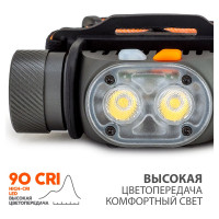 Налобный фонарь ЯРКИЙ ЛУЧ ylp panda 2r-cri 2xsams. 90cri max.700лм, 5режимов, акк. 18650 2600mah, type-c 4606400106654