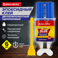 Клей BRAUBERG универсальный, эпоксидный, шприц смола+отвердитель, 3+3 мл, суперпрочный, Extra 608104