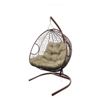 Подвесное кресло M-GROUP ДЛЯ ДВОИХ с ротангом коричневое, бежевая подушка 11450201