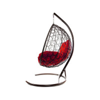 Подвесное кресло M-GROUP XL с ротангом коричневое, красная подушка 11120206