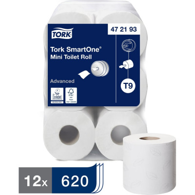 TORK Туалетная бумага SmartOne арт.297492/472193 в мини-рулонах Т9 12 рул. в уп. 22170