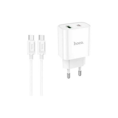 Hoco Сзу c80a plus rapido 1xusb, 1xusb-c, 3а, pd20w, qc3.0 + usb-c кабель type-c, 1м (белый) 0L-00057526