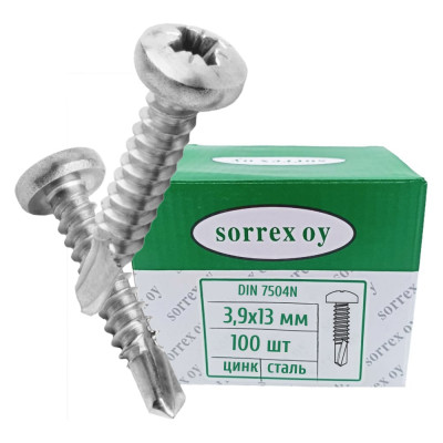 Саморез SORREX 3.9х13 DIN7504N 100 шт. 7504N,-1-039-013 100