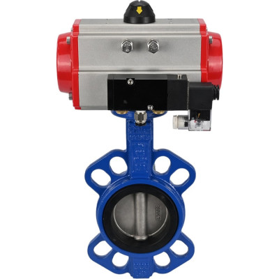 Затвор DN.ru дисковый GGG50-GGG40-EPDM Ду80 Ру16 с пневмоприводом, пневмораспределителем D050-01902