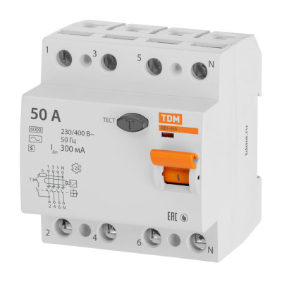 Устройство защитного отключения TDM ELECTRIC ВД1-63S 4Р 50А 300мА SQ0203-0071