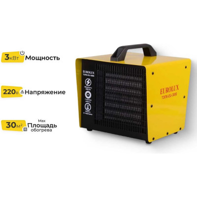 Тепловая электрическая пушка Eurolux ТЭПК-EU-3000 керамический нагревательный элемент, квадратная 67/1/36