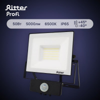 Светодиодный прожектор RITTER серия PROFI 230В 50 Вт 6500К 5000Лм IP65 черный с датчиком движения 53422 2