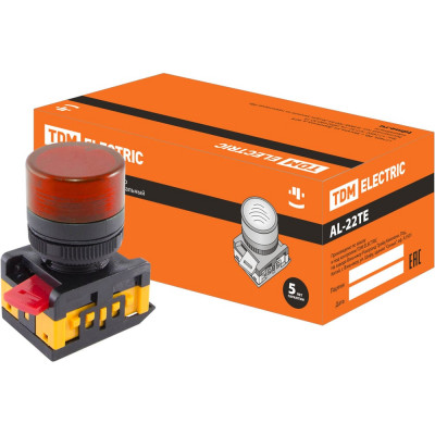 Сигнальная лампа TDM ELECTRIC AL-22TE d22мм, красный, неон/230В, цилиндр SQ0702-0010