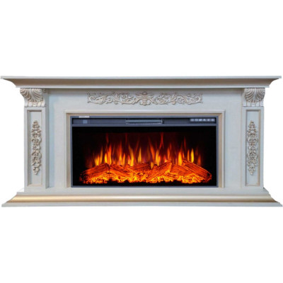 Каминокомплект InterFlame Маргарита Ареал 40 бежевый с золотой патиной с FREESPACE40 ЗП