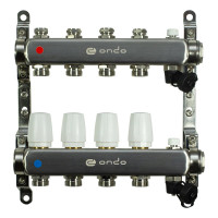 Коллекторная группа в сборе с термостатическими и запорными клапанами ONDO нерж сталь, 4 вых. OKGSP004